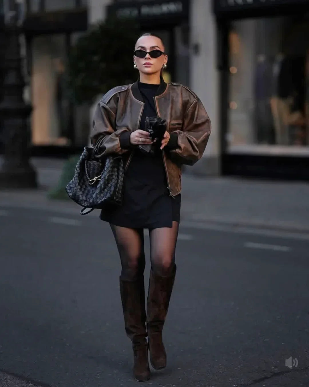 Brown Leather Bomber Jacket