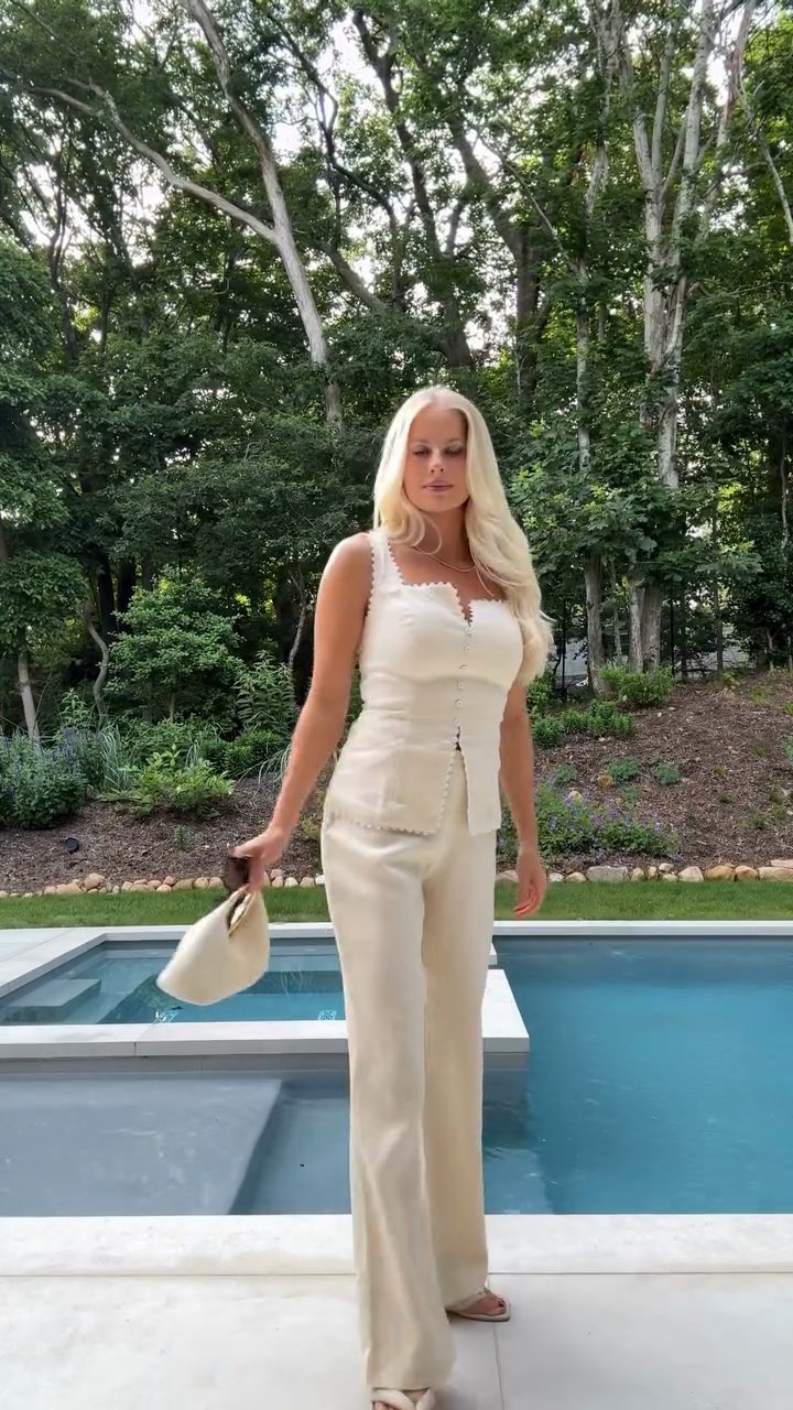Beige Sleeveless Cropped Top and Wide - leg Pants Set