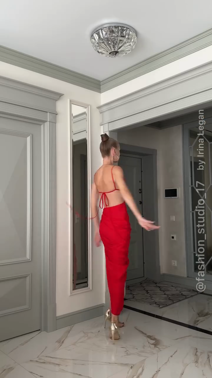 Red Spaghetti - Strap Ruched Midi Dress