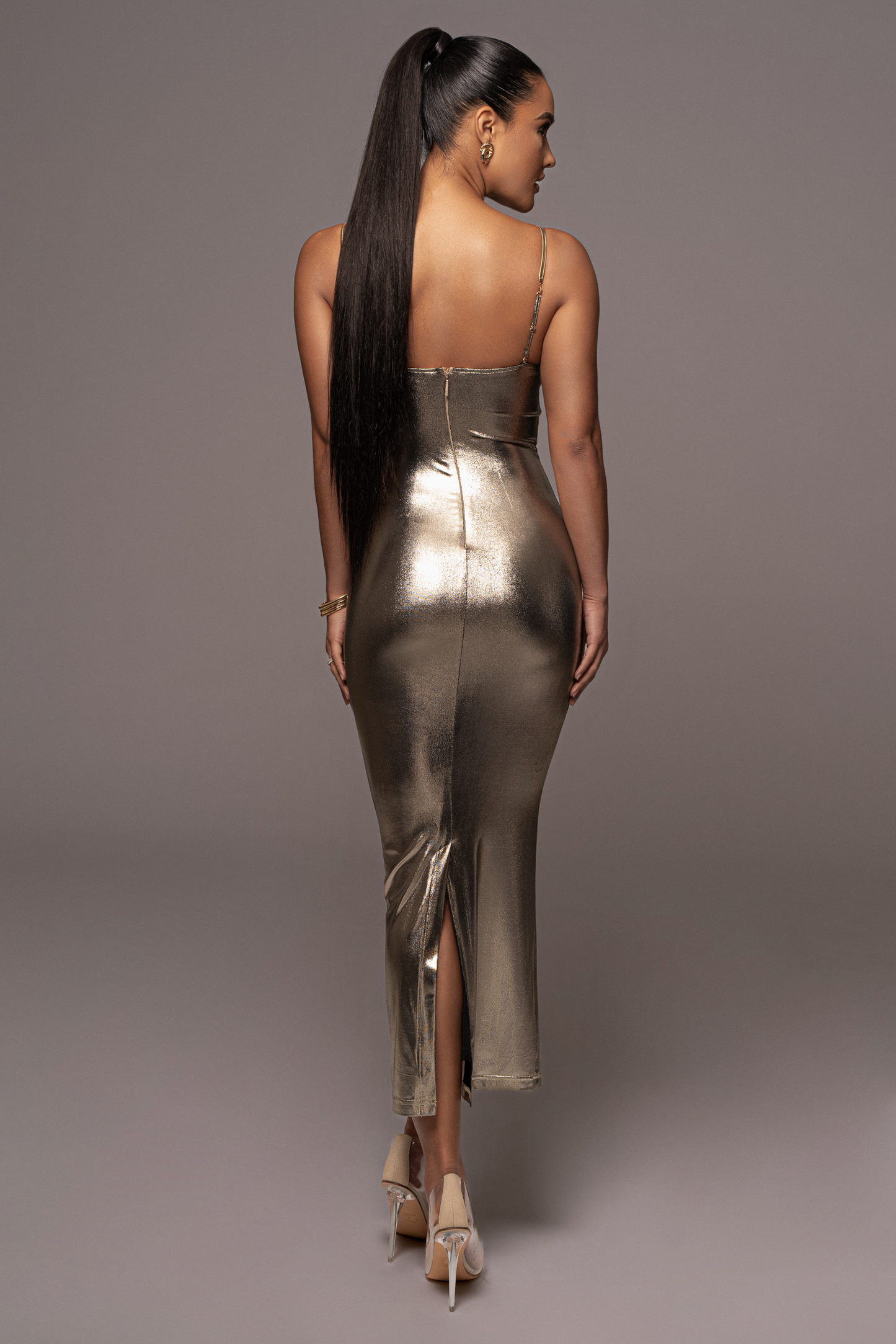 Metallic Strappy Midi Dress