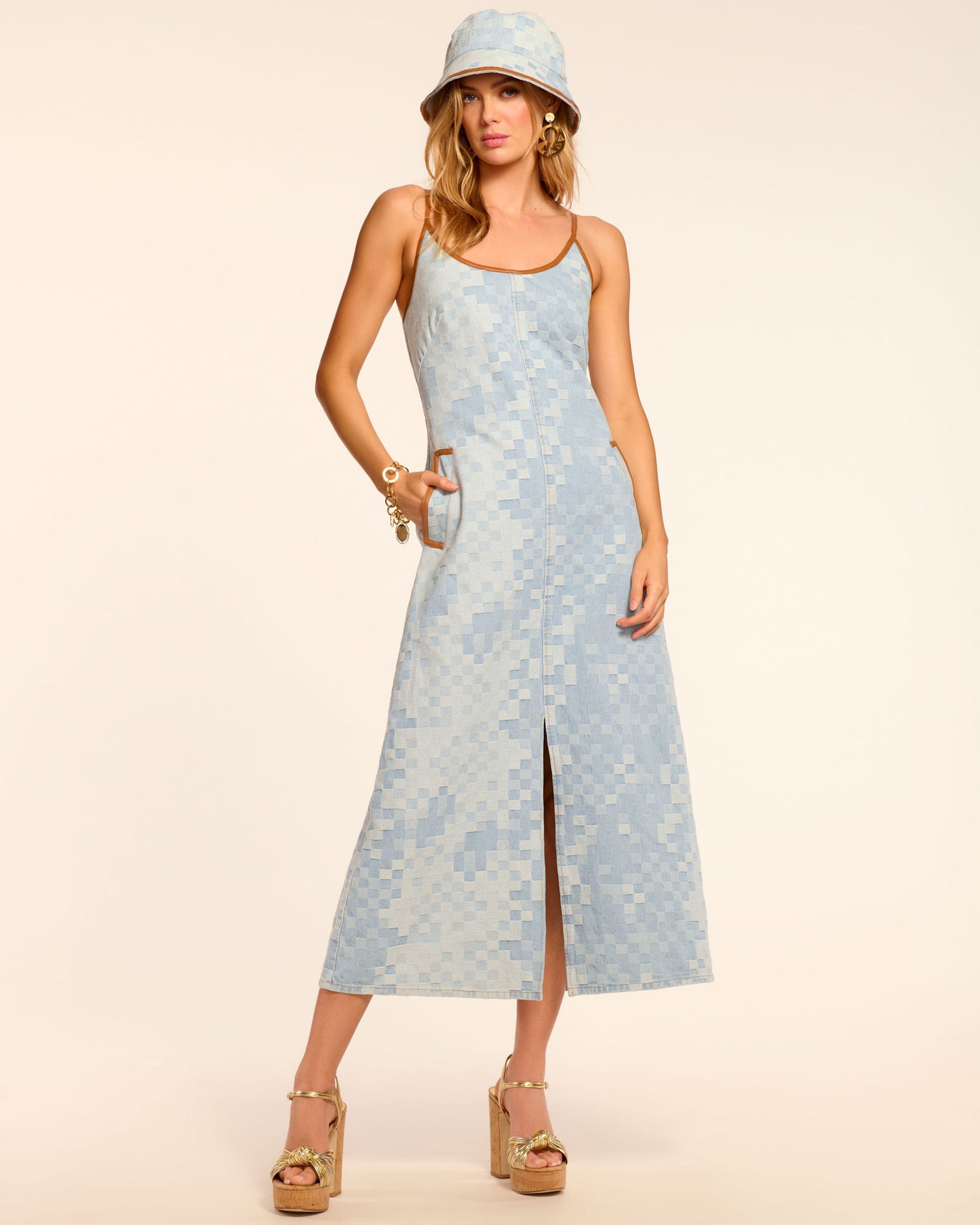 Denim Patchwork Midi Dress
