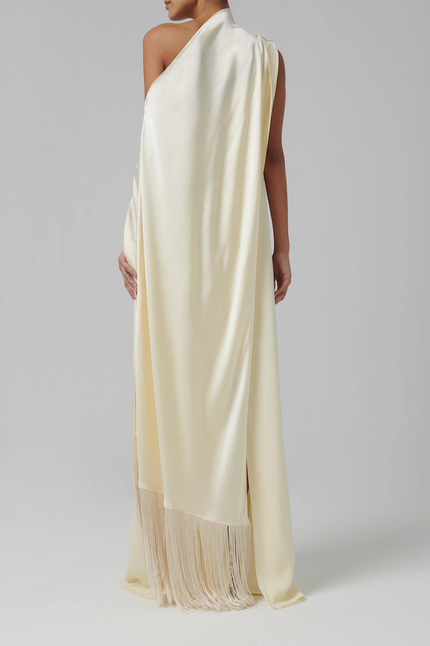Off - White Asymmetric Satin Gown