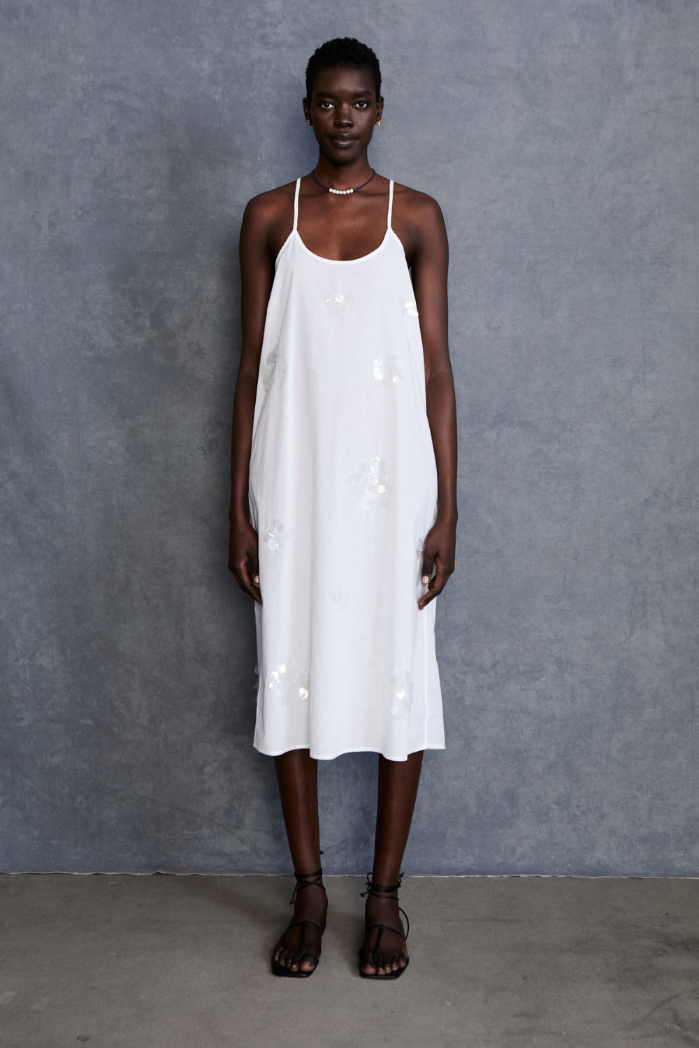 White Sequin - Embellished Slip Dress