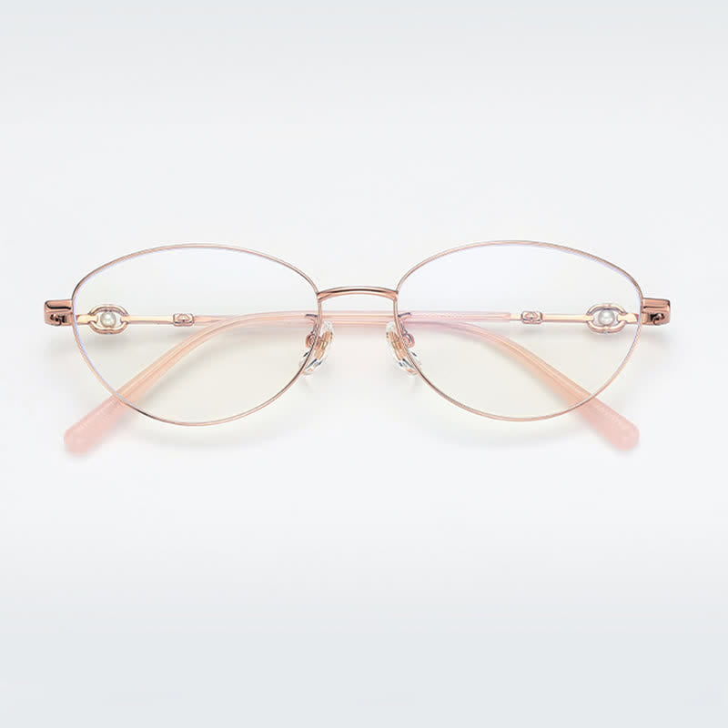 Spykay™ EG26731 Fashion Lightweight Oval Titanium Frame Anti-blue Light Pearl Decor Glasses