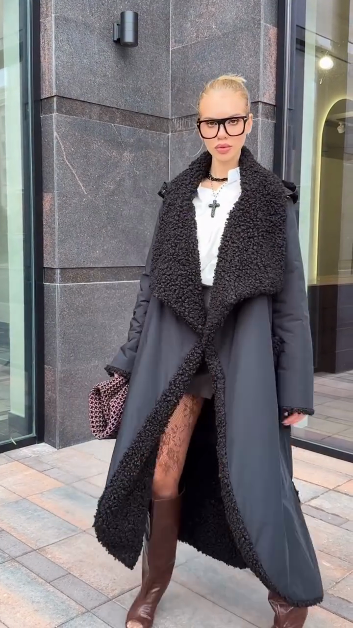 Faux - Shearling Trimmed Trench Coat