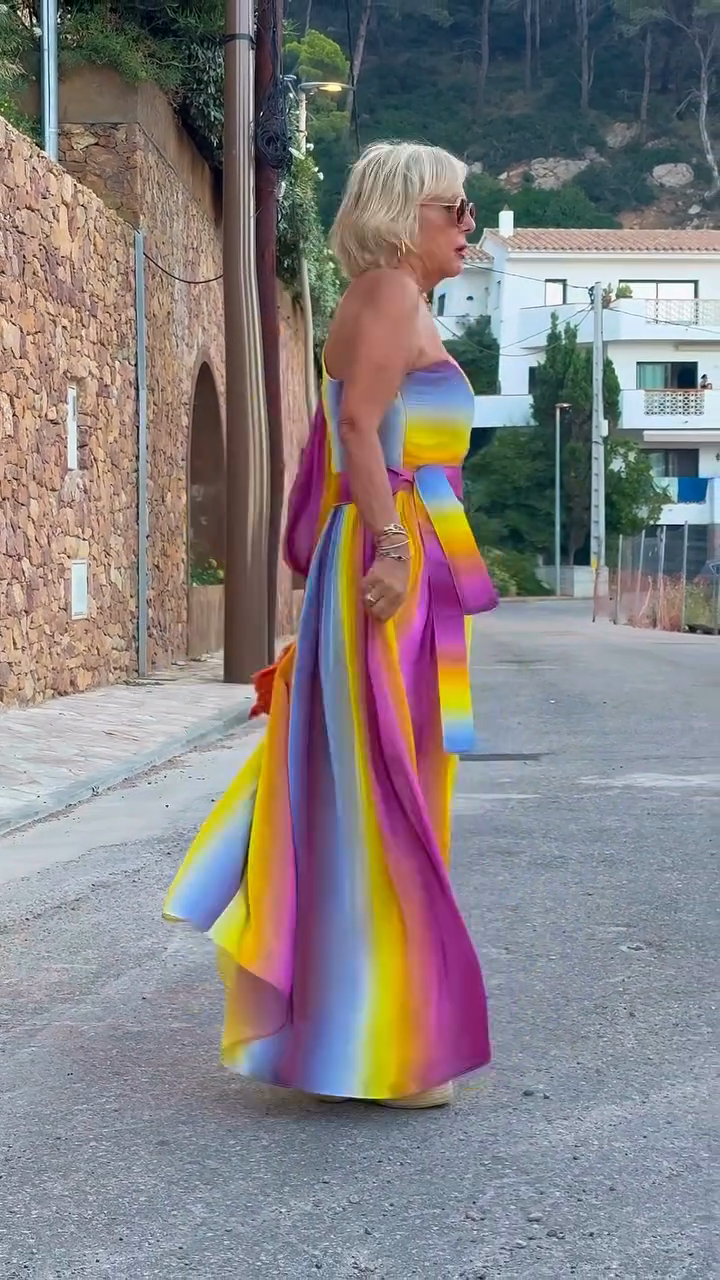 Rainbow Ombre One - Shoulder Maxi Dress