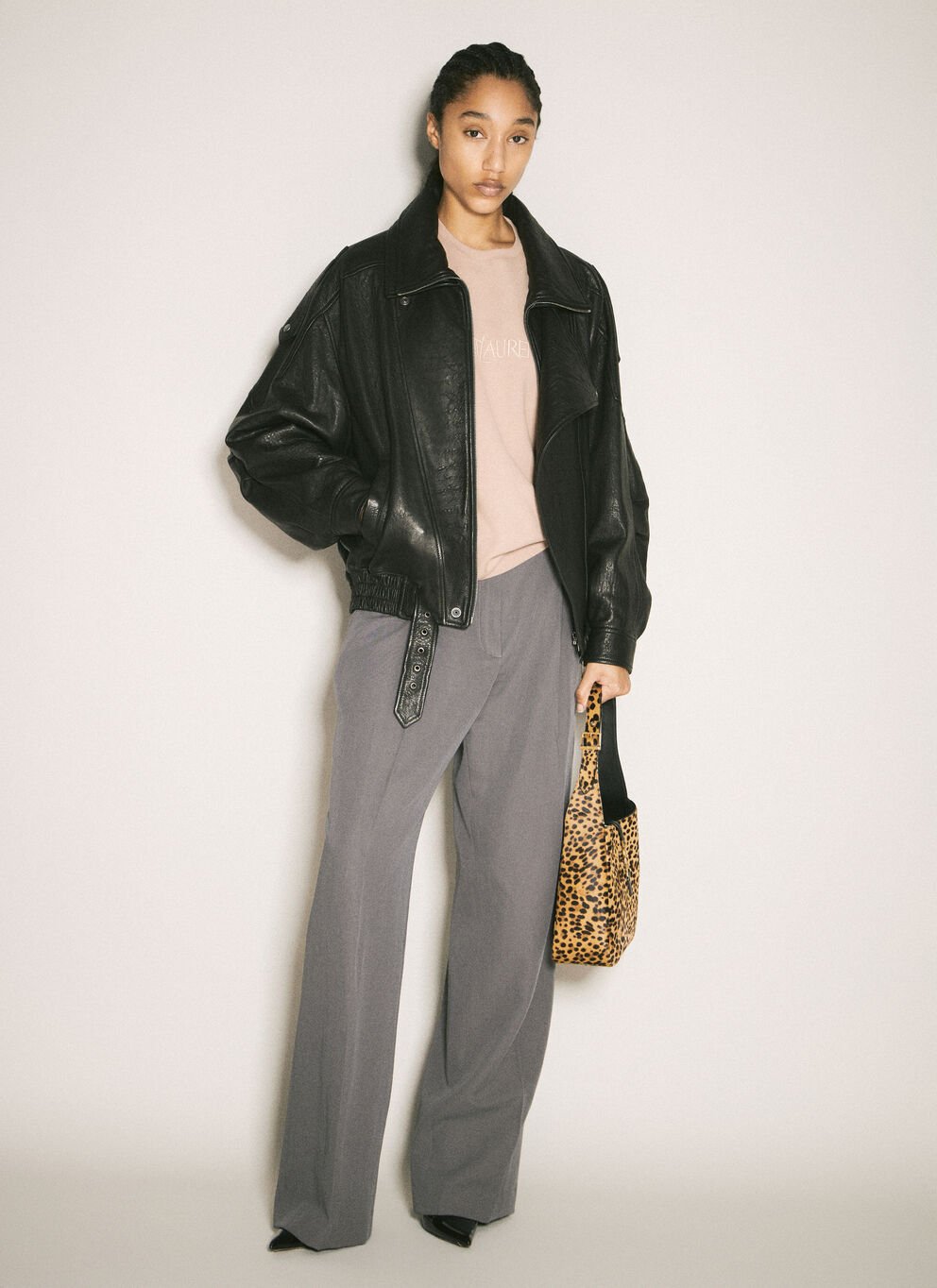 Black Asymmetric Leather Jacket with Belt