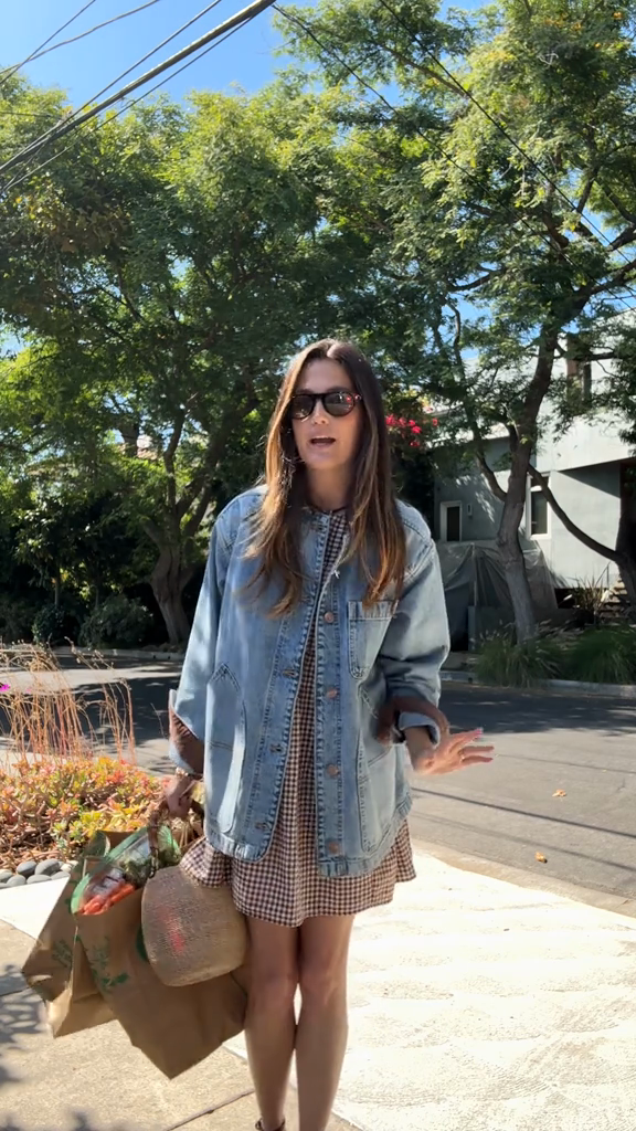 Oversized Light Wash Denim Jacket with Contrast Cuffs