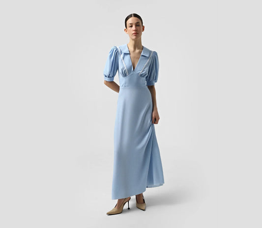 Polka Dot Puff - Sleeve Maxi Dress