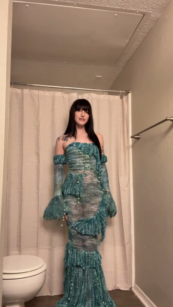 Teal Knit Off - Shoulder Maxi Dress