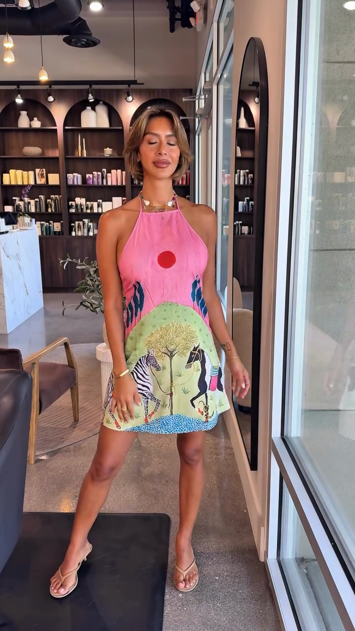 Printed Halter Neck Mini Dress