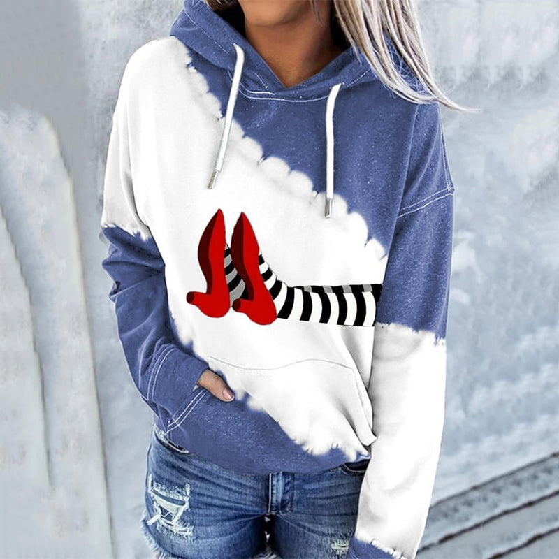 Women's Classic Ruby Red Shoes Halloween Witch Legs Art Print Casual Hoodie