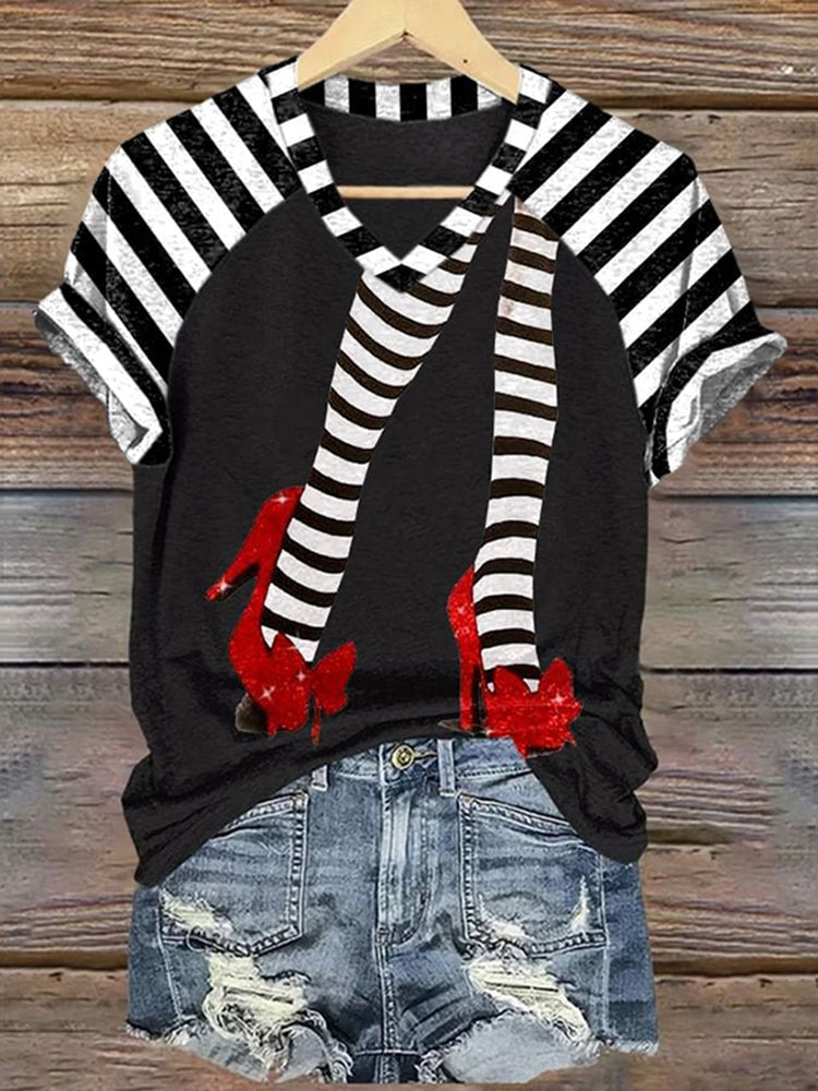 Classic Ruby Red Shoes Halloween Witch Legs Painting V-Neck T-Shirt