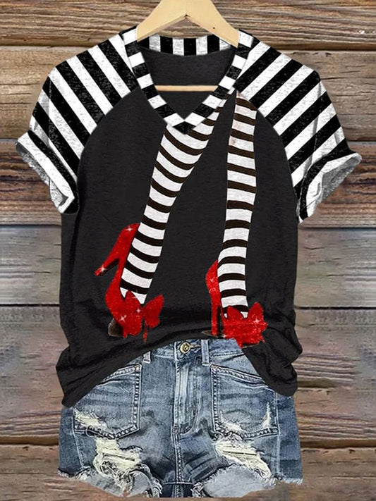 Classic Ruby Red Shoes Halloween Witch Legs Painting V-Neck T-Shirt
