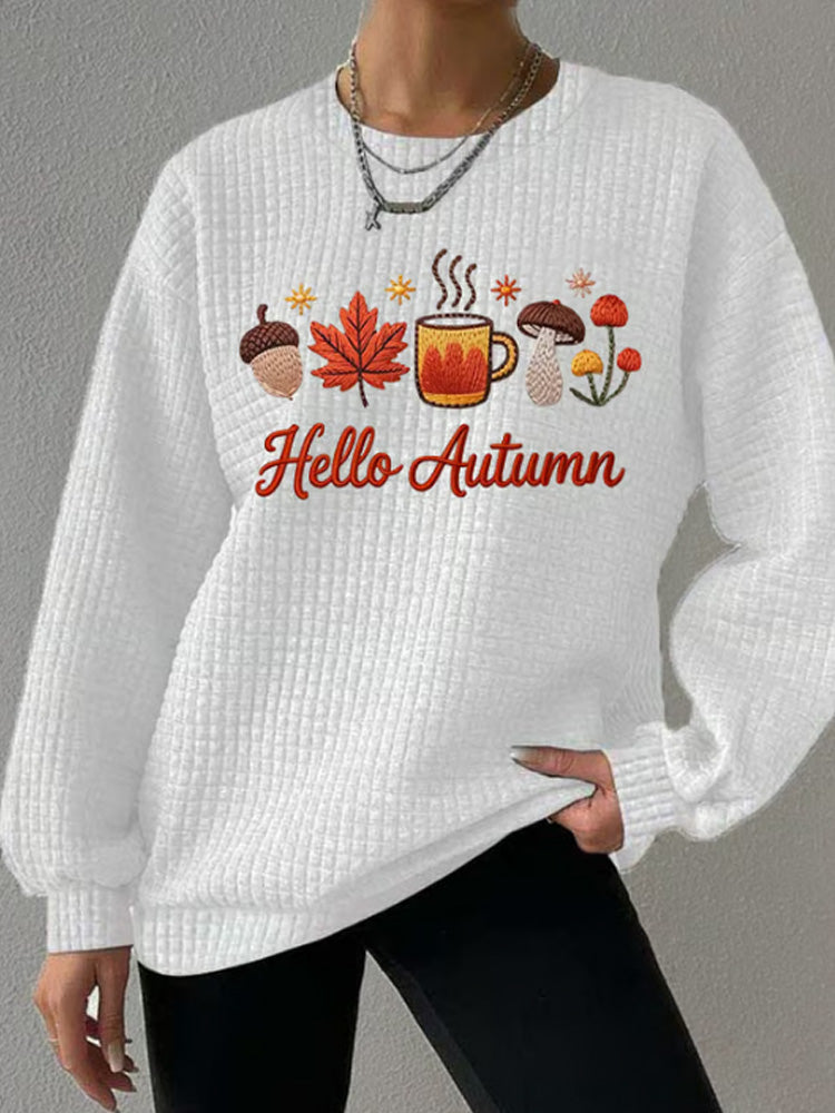Women's Casual Autumn Maple Leaf Pumpkin Checkered Sweatshirt