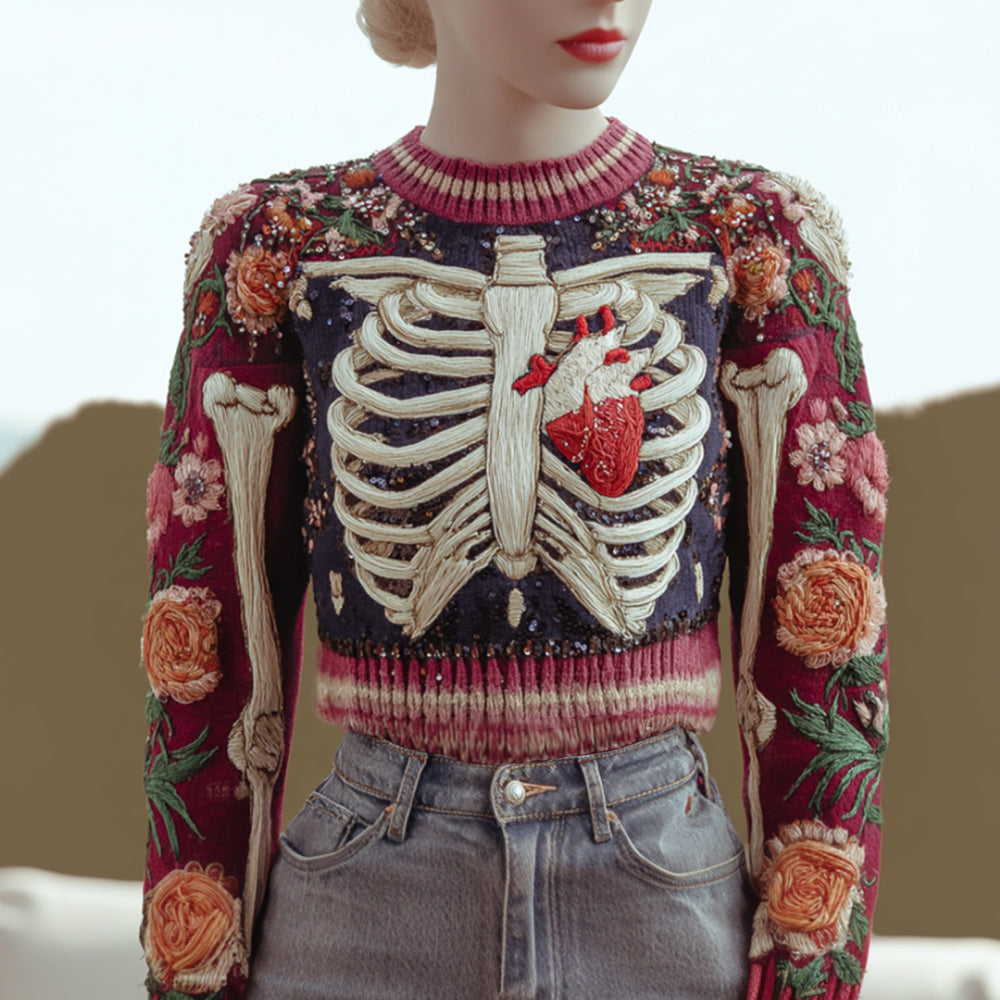 Halloween Anatomy Flower Knitted Retro Sweater