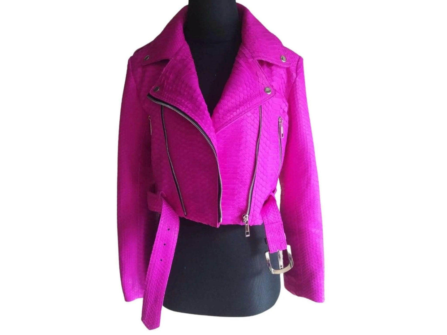Hot Pink Snakeskin Python Leather Jacket