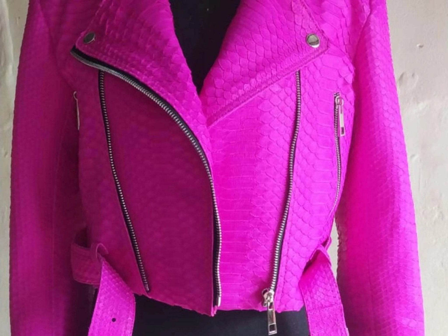 Hot Pink Snakeskin Python Leather Jacket