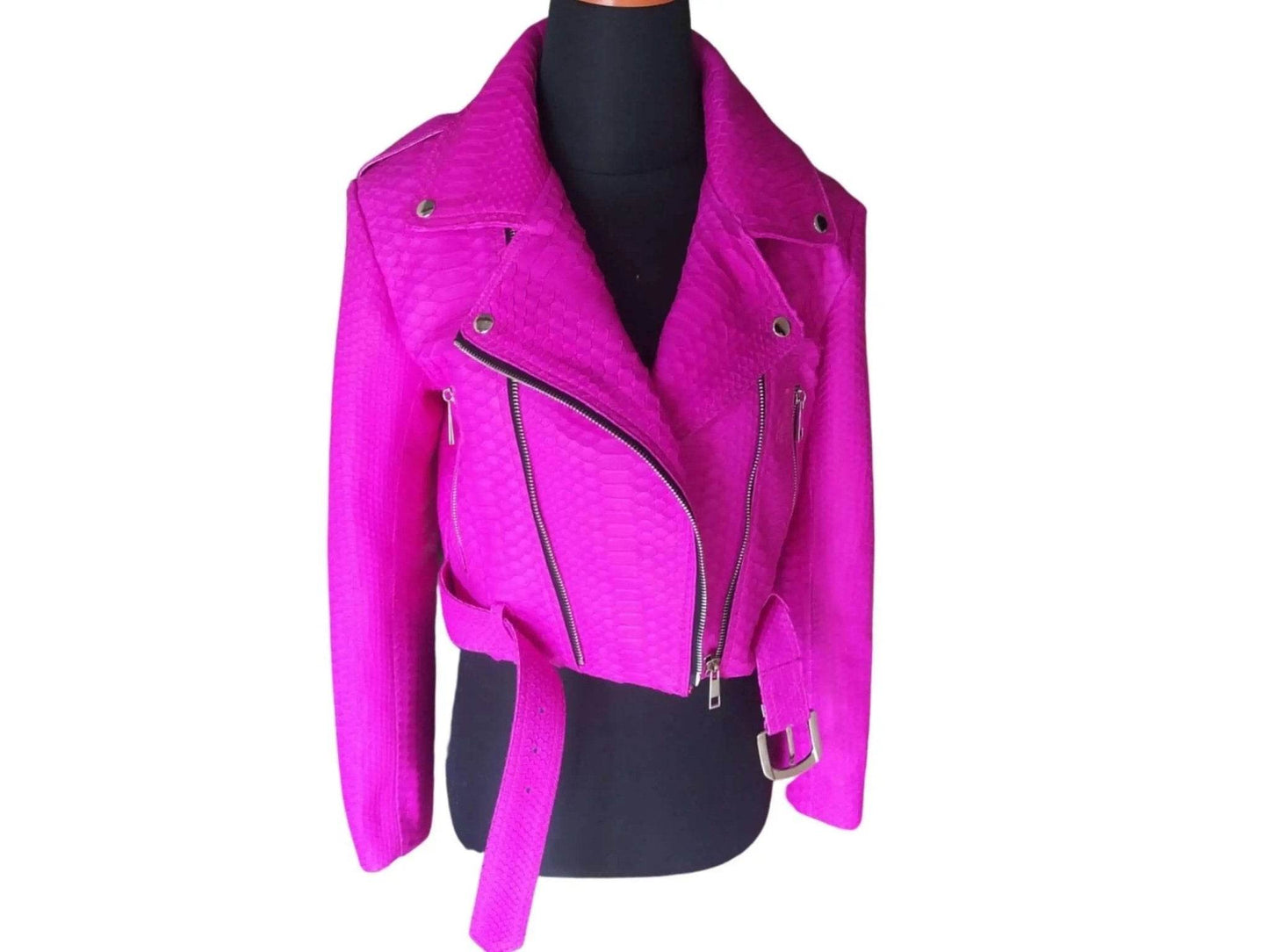 Hot Pink Snakeskin Python Leather Jacket