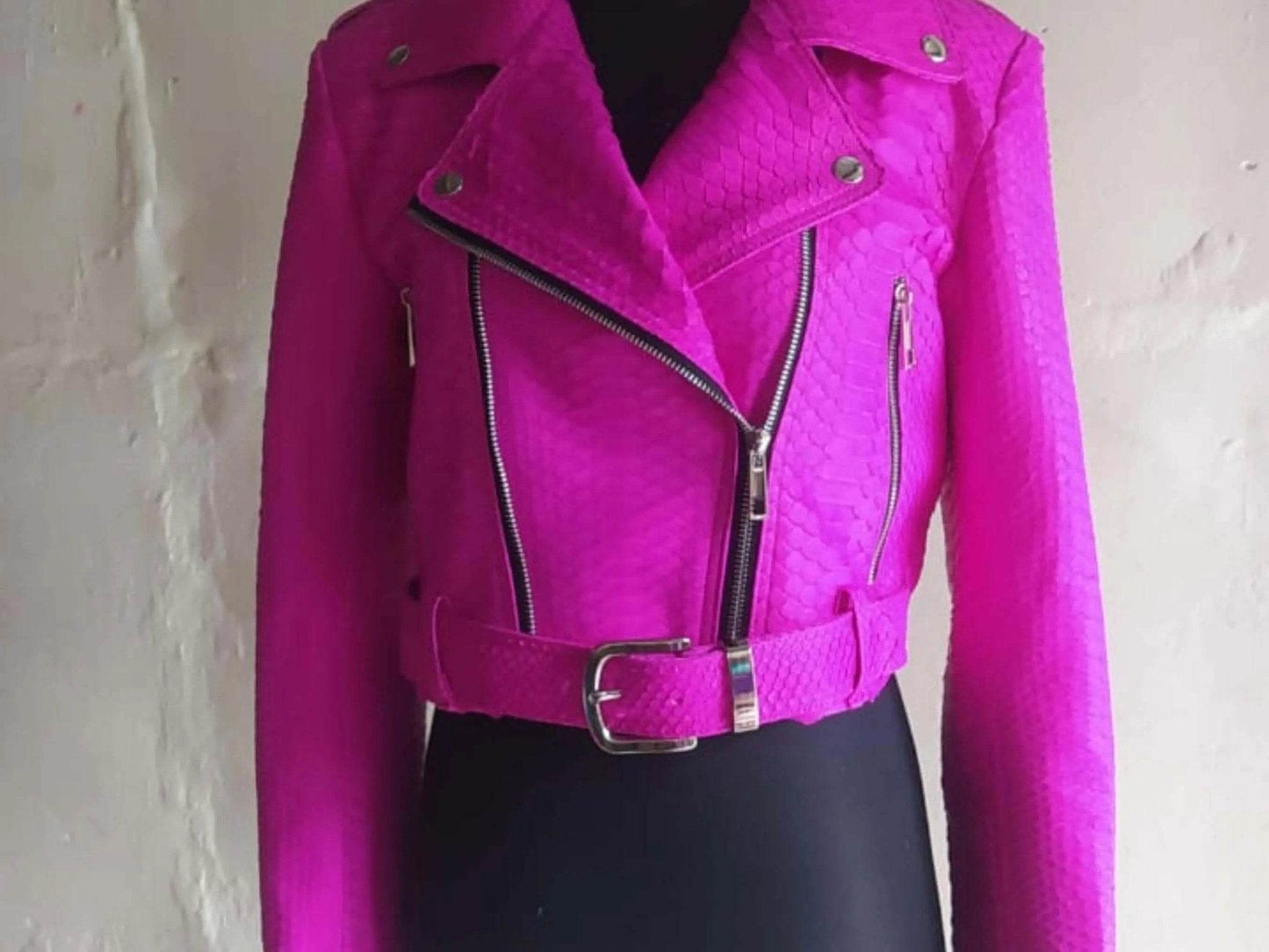 Hot Pink Snakeskin Python Leather Jacket