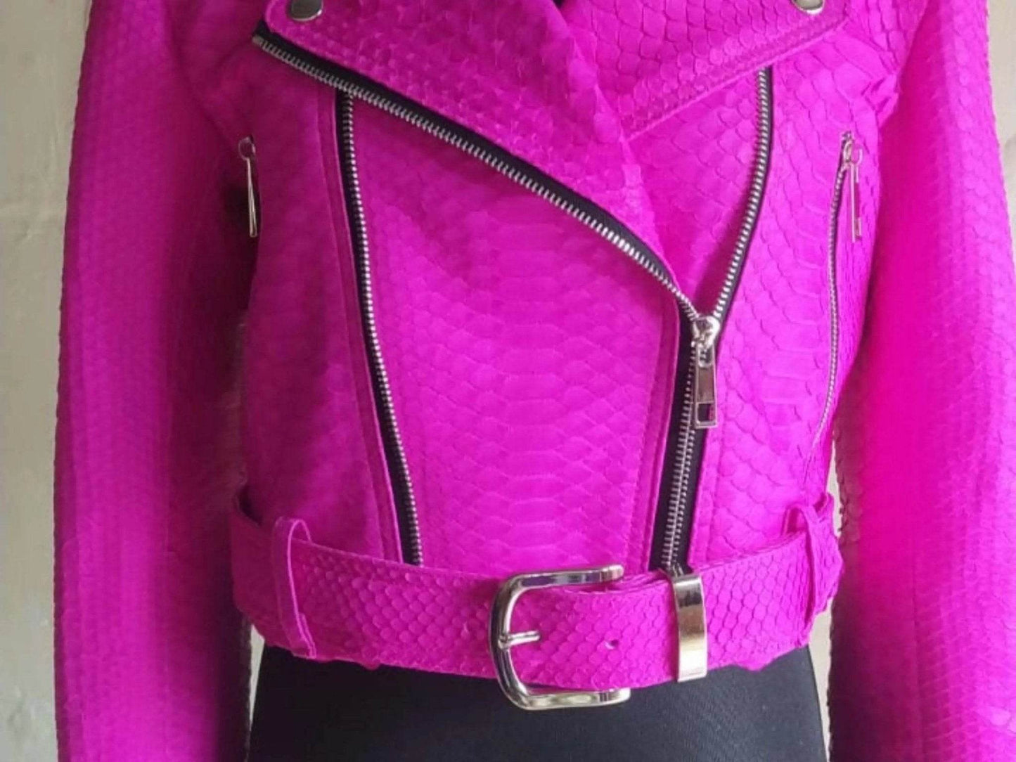 Hot Pink Snakeskin Python Leather Jacket