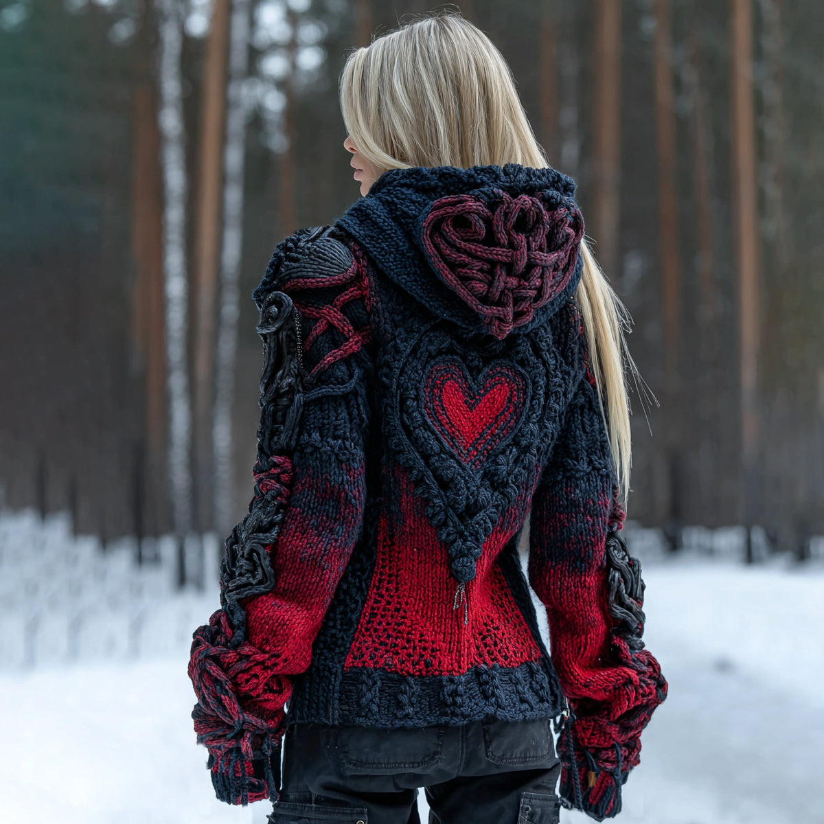 Women's Heart Art Cozy Knit Hooded Sweater