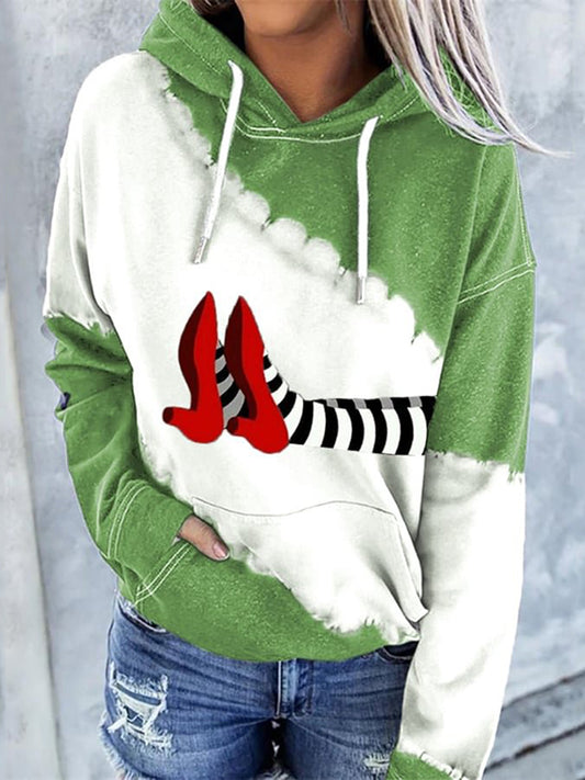 Women's Classic Ruby Red Shoes Halloween Witch Legs Art Print Casual Hoodie