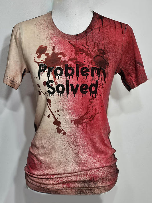 Unisex Retro Bloody Problem Solved Halloween Art Pattern Print Cotton Graphic T-shirt
