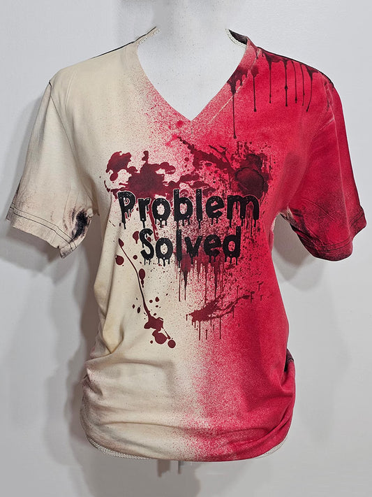 Unisex Bloody Problem Solved Halloween Art Pattern Print Cotton Graphic T-shirt