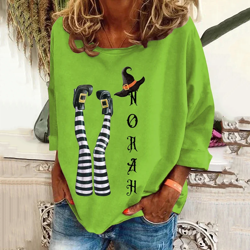 Women's Halloween Witch Pattern Print Long Sleeve T-Shirt