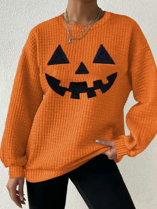 Women's Casual Autumn Maple Leaf Pumpkin Checkered Sweatshirt