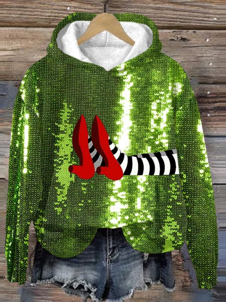 Women's Classic Ruby Red Shoes Halloween Witch Legs Art Print Casual Hoodie