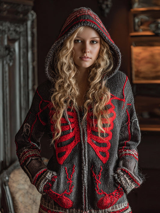 Vintage Halloween Anatomy Blood Vessels Art Chunky Knitted Zipped Hooded Sweater