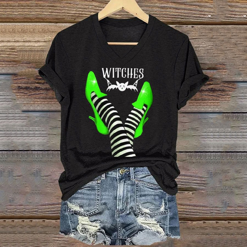 Classic Ruby Shoes Halloween Witch Legs Painting V-Neck T-Shirt