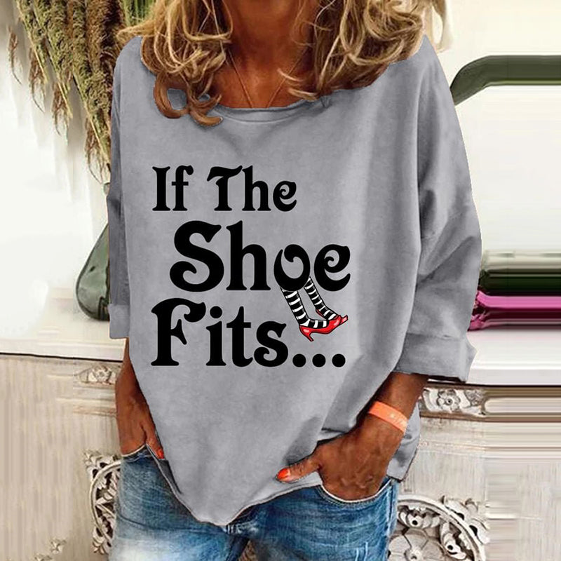 Women's Halloween Witch If The Shoe Fits Classic Ruby Red Shoes Pattern Print Long Sleeve T-Shirt