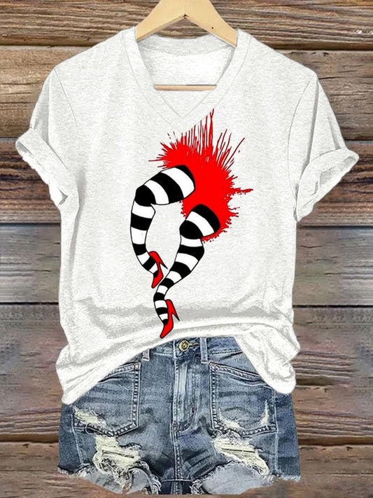 Classic Ruby Red Shoes Halloween Witch Legs Bloody Painting V-Neck T-Shirt