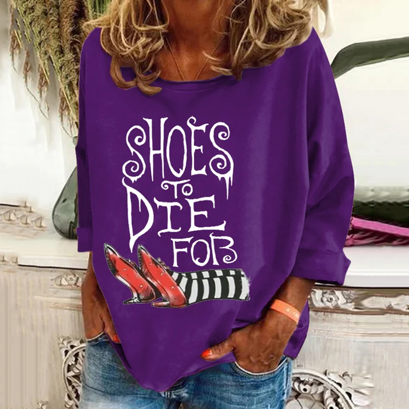 Women's Classic Ruby Red Shoes To Die For Pattern Print Long Sleeve T-Shirt