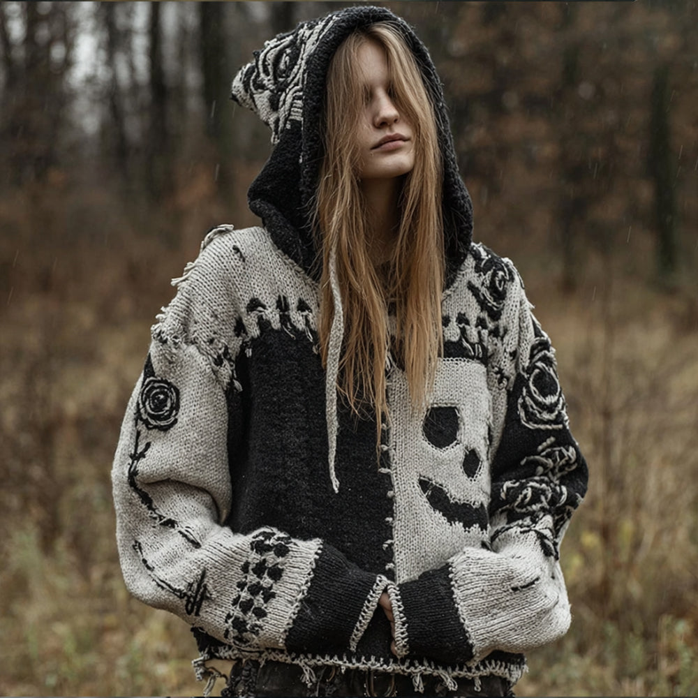 Halloween Patchwork Funny Smiley Face Hooded Sweater
