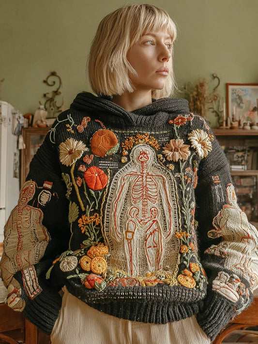 Vintage Halloween Anatomical Heart And Floral Art Hooded Sweater