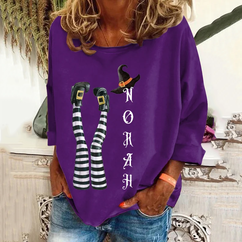 Women's Halloween Witch Pattern Print Long Sleeve T-Shirt