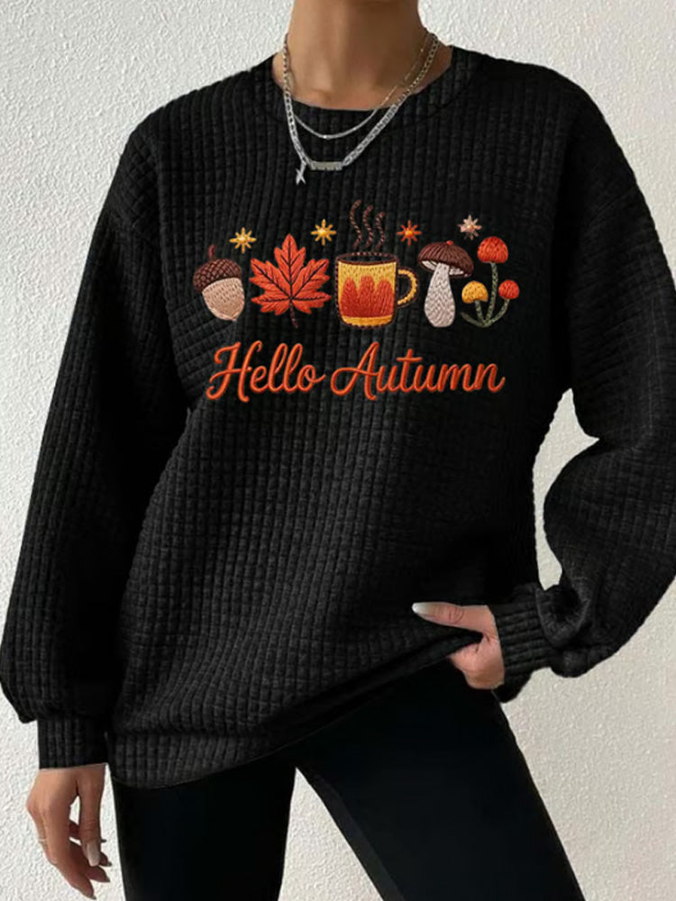 Women's Casual Autumn Maple Leaf Pumpkin Checkered Sweatshirt