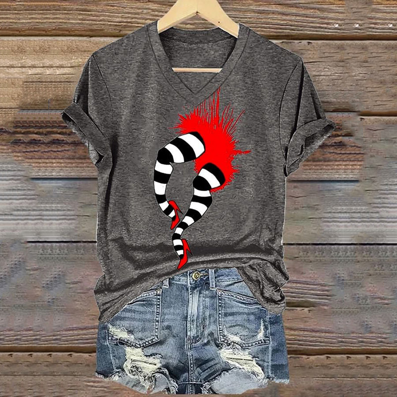 Classic Ruby Red Shoes Halloween Witch Legs Bloody Painting V-Neck T-Shirt