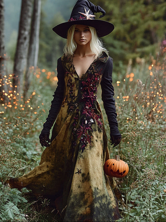 Women's Halloween Gradient Floral Witch Maxi Dress