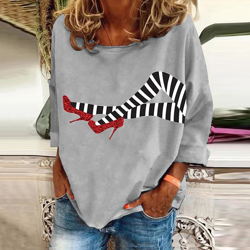 Women's Halloween Red Shoes Pattern Print Long Sleeve T-Shirt