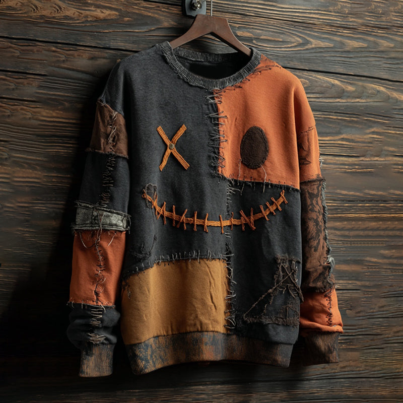 Men's Halloween Smiley Face Colorblock Warm Sweatshirt
