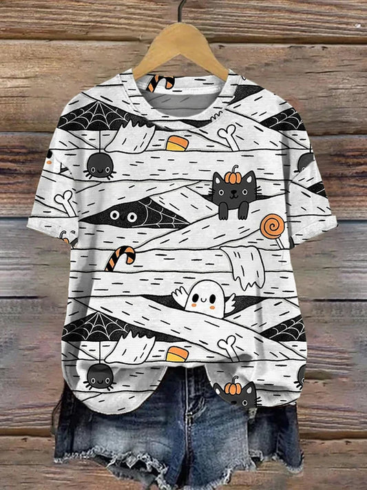 Women's Halloween Mummy Print T-Shirt