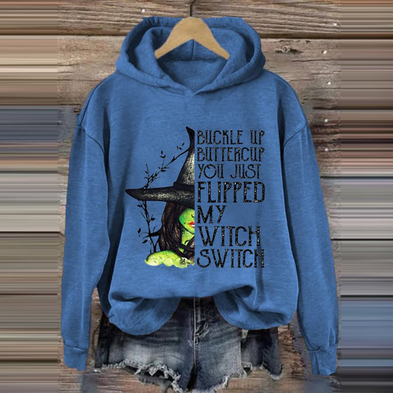 Women's Halloween Buckle Up Buttercup You Just Flipped My Witch Switch Print Casual Hoodie