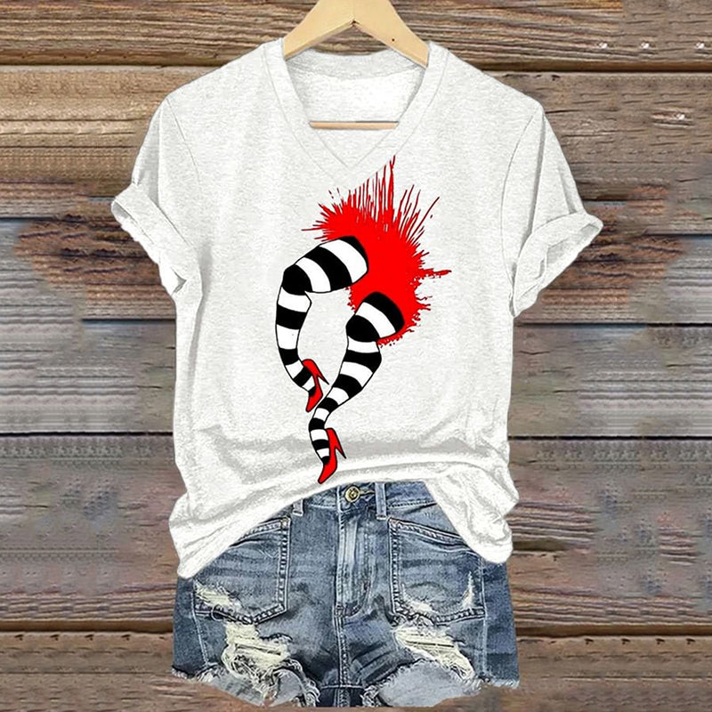 Classic Ruby Red Shoes Halloween Witch Legs Bloody Painting V-Neck T-Shirt