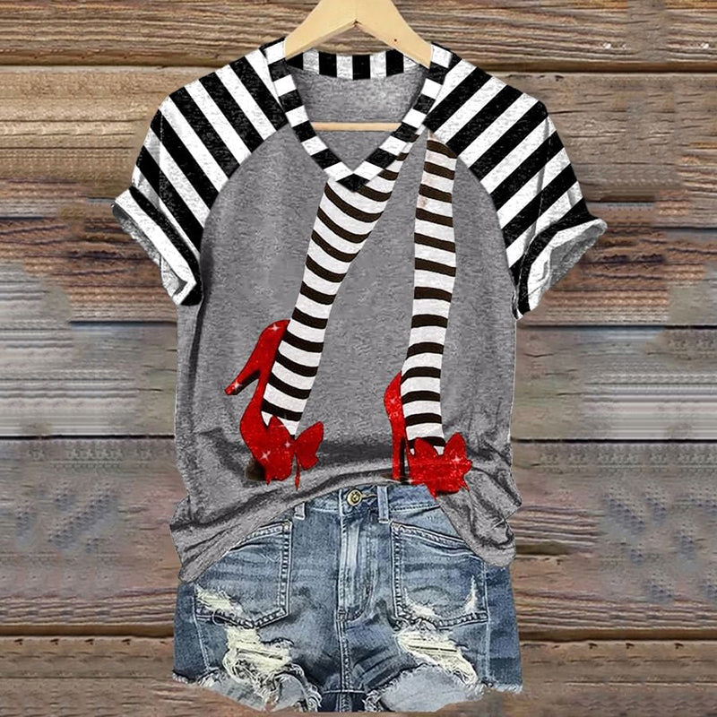 Classic Ruby Red Shoes Halloween Witch Legs Painting V-Neck T-Shirt