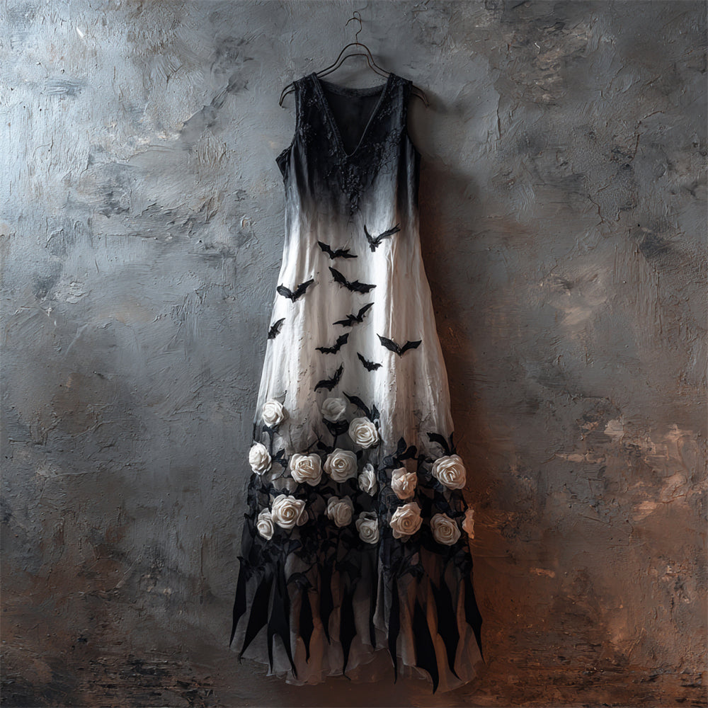 Halloween Bat Floral Gothic Art Women's Vest Maxi Dress